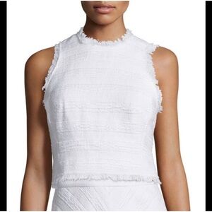 Rebecca Taylor Fringe White Sleeveless Textured Top